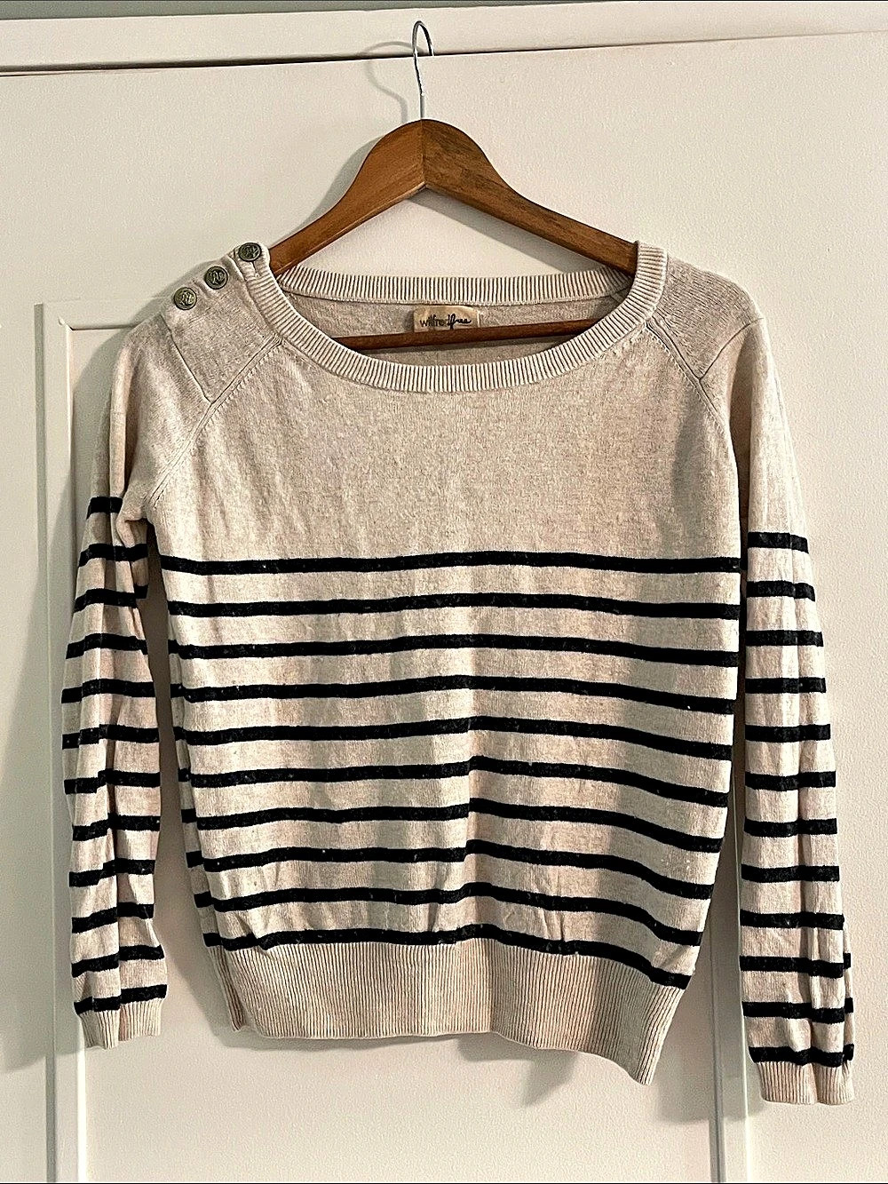 Wilfred Free Striped Crew Neck Sweater in Beige & Black Size Large